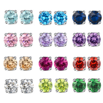 925 Sterling Silver Cubic Zirconia 12 Months Birthstone Solitaire Small Stud Earrings With Austrian Crystal For ladies